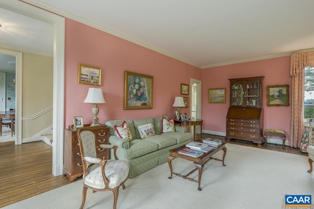 3809 Peakland Pl, Lynchburg, VA 24503 - living area featuring wood finished floors, crown molding, and baseboards