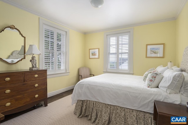 3809 Peakland Pl, Lynchburg, VA 24503 - bedroom with multiple windows, crown molding, baseboards, and dark wood-style flooring