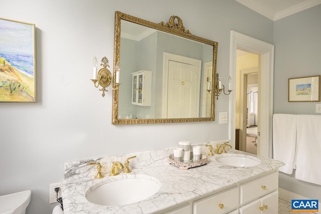 3809 Peakland Pl, Lynchburg, VA 24503 - full bath featuring toilet, double vanity, and crown molding