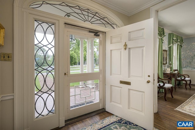 3809 Peakland Pl, Lynchburg, VA 24503 - entrance foyer featuring dark wood finished floors and ornamental molding