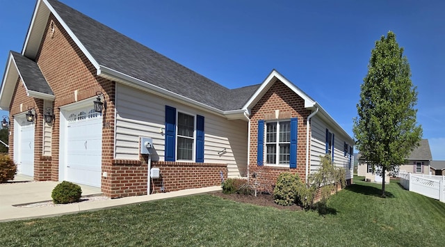 14573 Vinny Ct, Elkton, VA 22827 - view of front of home with brick siding, an attached garage, a front lawn, and a shingled roof