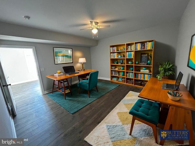 1078 Fishback Rd, Madison, VA 22727 - home office with wood finished floors, a ceiling fan, and baseboards