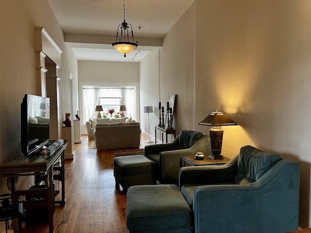living room with wood finished floors