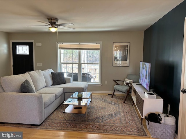 93 Evergreens Dr, Louisa, VA 23093 - living room featuring wood finished floors and a ceiling fan