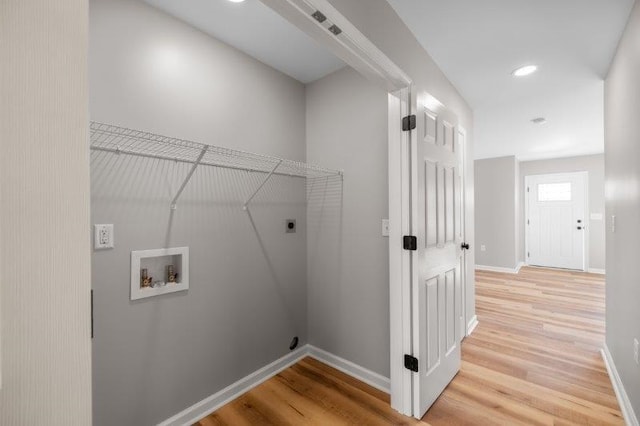 1024 D St, Waynesboro, VA 22980 - washroom featuring hookup for an electric dryer, washer hookup, light wood-type flooring, and recessed lighting