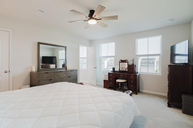 1113 Scruggs Ln, Grottoes, VA 24441 - bedroom with carpet floors, baseboards, a ceiling fan, and visible vents
