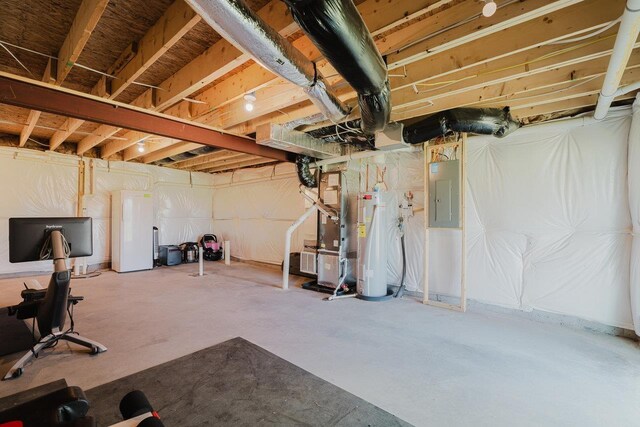 1113 Scruggs Ln, Grottoes, VA 24441 - unfinished below grade area featuring electric panel, water heater, and heating unit