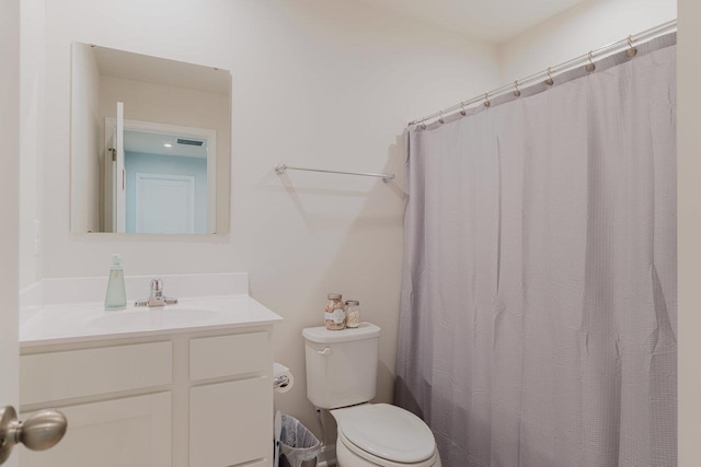 1113 Scruggs Ln, Grottoes, VA 24441 - bathroom with toilet, visible vents, vanity, and a shower with curtain