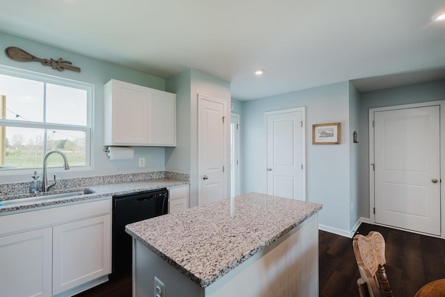 1113 Scruggs Ln, Grottoes, VA 24441 - kitchen featuring white cabinetry, light stone counters, dark wood-style floors, and a sink