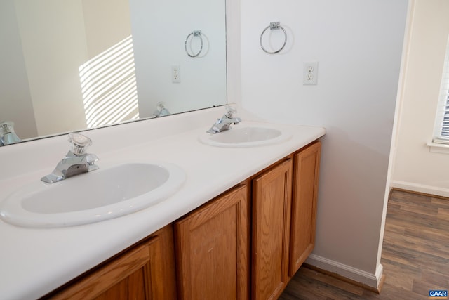 4259 Shelby Rd, Rochelle, VA 22738 - full bathroom featuring baseboards, double vanity, a sink, and wood finished floors