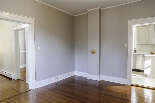 120 Jefferson St S, Lexington, VA 24450 - spare room with dark wood-style floors, baseboard heating, ornamental molding, and baseboards