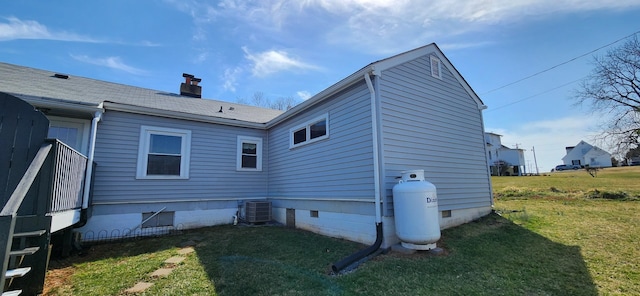 108 Parkview Dr, Waynesboro, VA 22980 - rear view of property featuring crawl space, cooling unit, a chimney, and a lawn