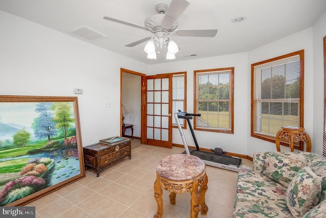 11425 Custers Trce, Spotsylvania, VA 22553 - living room with light tile patterned floors, a ceiling fan, and baseboards