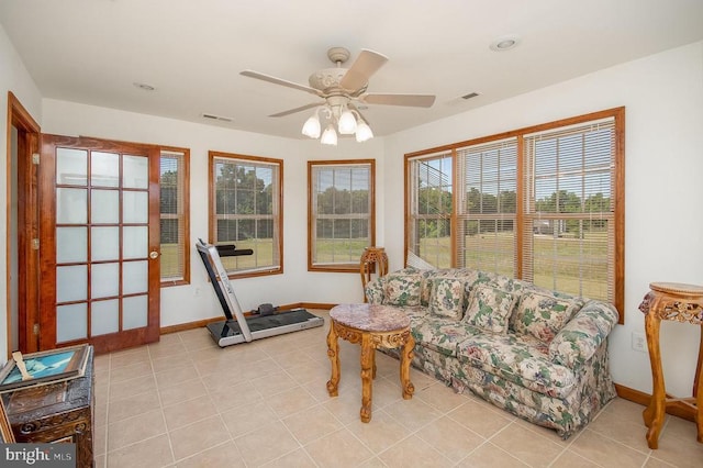 11425 Custers Trce, Spotsylvania, VA 22553 - living room with a ceiling fan, baseboards, and light tile patterned floors