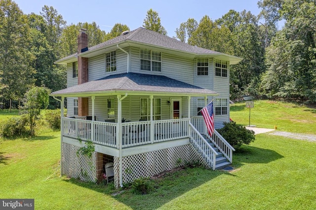 5575 Jeffersonton Rd, Jeffersonton, VA 22724 - view of front of home featuring covered porch, a chimney, a front lawn, and a shingled roof