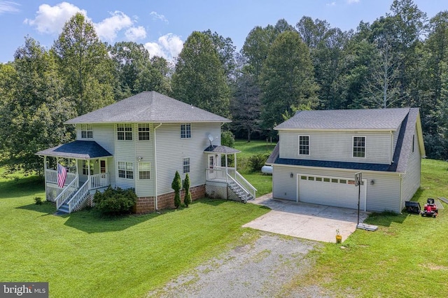 5575 Jeffersonton Rd, Jeffersonton, VA 22724 - view of front facade with gravel driveway, stairs, an attached garage, and a front lawn