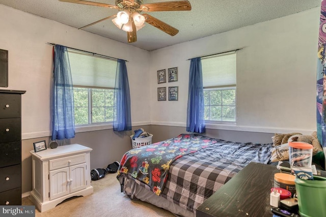 5575 Jeffersonton Rd, Jeffersonton, VA 22724 - carpeted bedroom featuring multiple windows, ceiling fan, and a textured ceiling