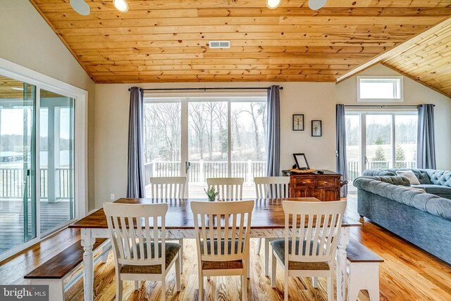 310 Elk Creek Lndg, Mineral, VA 23117 - dining space featuring vaulted ceiling, wood ceiling, wood finished floors, and plenty of natural light