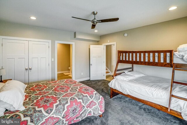 310 Elk Creek Lndg, Mineral, VA 23117 - bedroom with carpet flooring, recessed lighting, a closet, baseboards, and a ceiling fan