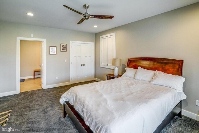310 Elk Creek Lndg, Mineral, VA 23117 - carpeted bedroom featuring baseboards, recessed lighting, ceiling fan, and a closet