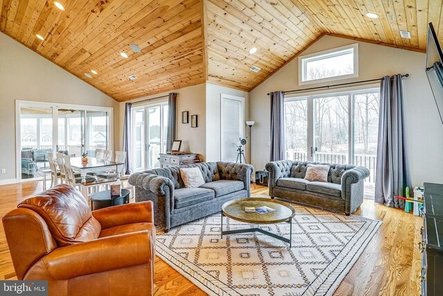 310 Elk Creek Lndg, Mineral, VA 23117 - living area with light wood finished floors, recessed lighting, wooden ceiling, and high vaulted ceiling