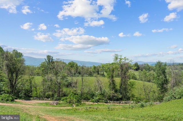  - view of mountain backdrop with a heavily wooded area