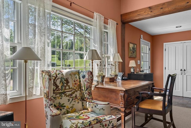  - office area with plenty of natural light and beam ceiling