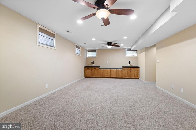 2703 Schumann St, Fredericksburg, VA 22408 - below grade area with recessed lighting, light colored carpet, and a ceiling fan