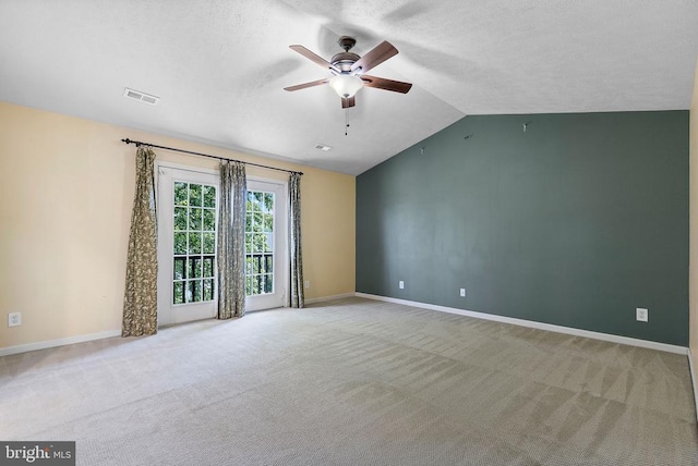 2703 Schumann St, Fredericksburg, VA 22408 - empty room featuring ceiling fan, lofted ceiling, carpet, and a textured ceiling
