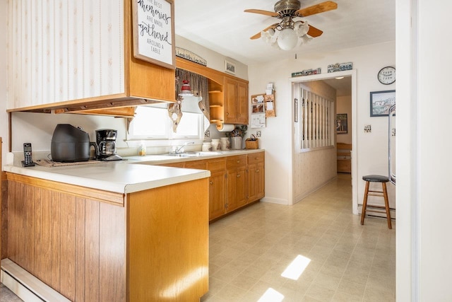 232 Edgewood Dr, Shenandoah, VA 22849 - kitchen with a sink, light floors, open shelves, ceiling fan, and light countertops