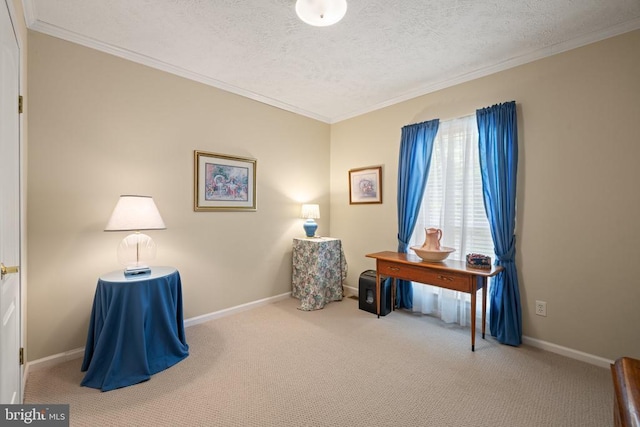731 Bluewater Blvd S, Mineral, VA 23117 - carpeted home office with baseboards, crown molding, and a textured ceiling