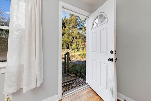 doorway with wood-type flooring