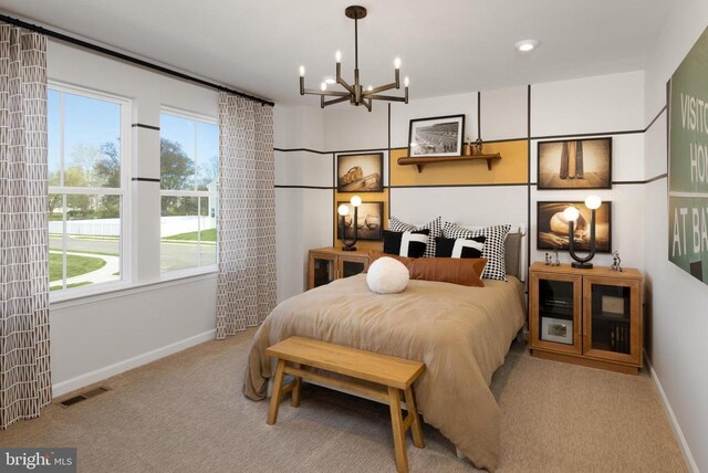 10100 N Streamview Ct, Fredericksburg, VA 22408 - carpeted bedroom featuring a chandelier and baseboards