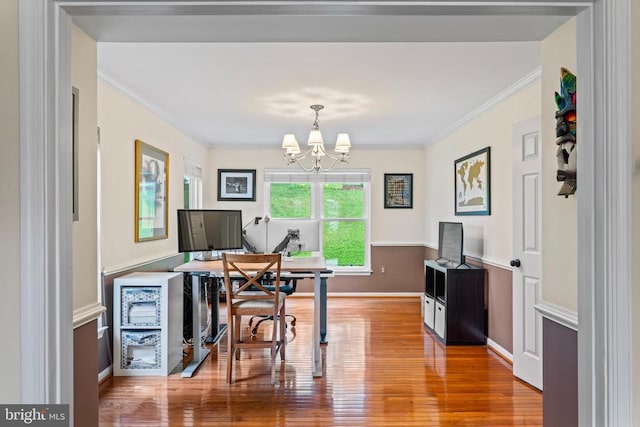 478 Devon Dr, Warrenton, VA 20186 - home office with wood finished floors, ornamental molding, and a chandelier