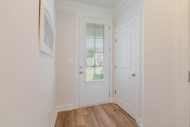 237 Ridgeline Dr, Waynesboro, VA 22980 - doorway to outside featuring light wood-type flooring, ornamental molding, and baseboards