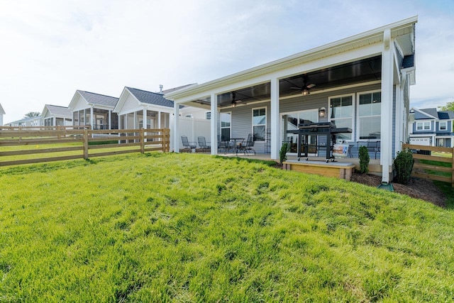 237 Ridgeline Dr, Waynesboro, VA 22980 - rear view of property with a sunroom, a patio, and ceiling fan