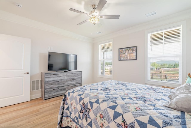 237 Ridgeline Dr, Waynesboro, VA 22980 - bedroom with light wood finished floors, crown molding, and ceiling fan