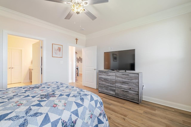 237 Ridgeline Dr, Waynesboro, VA 22980 - bedroom with crown molding, light wood-style floors, baseboards, and a ceiling fan