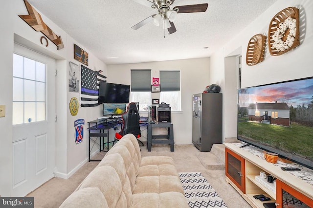 3321 Summit Crossing Rd, Fredericksburg, VA 22408 - living room featuring ceiling fan, carpet flooring, and a textured ceiling