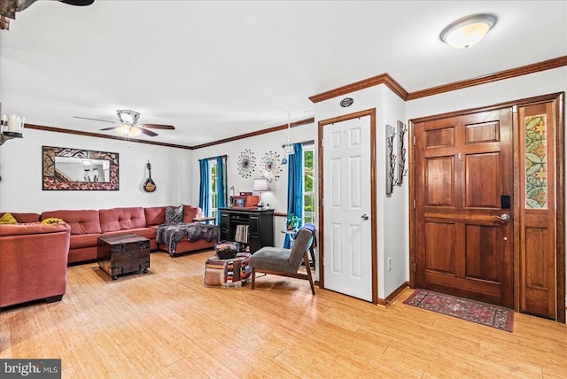 11311 Crown Ct, Fredericksburg, VA 22407 - living area with ceiling fan, light wood-type flooring, and crown molding