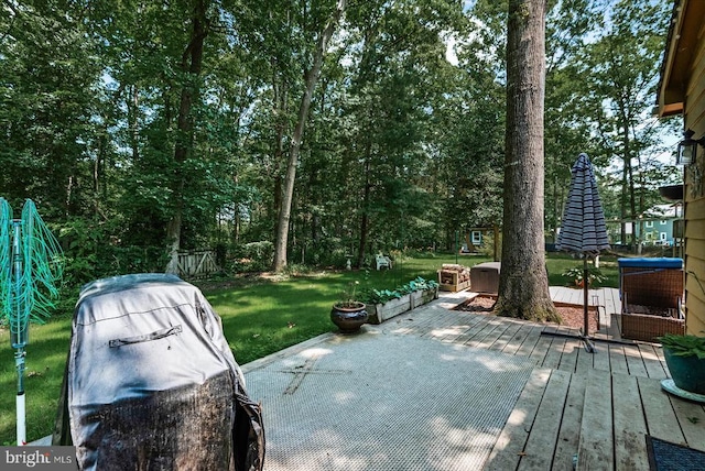 11311 Crown Ct, Fredericksburg, VA 22407 - wooden deck featuring a grill and a yard