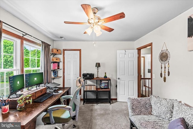 11311 Crown Ct, Fredericksburg, VA 22407 - home office with a ceiling fan and carpet