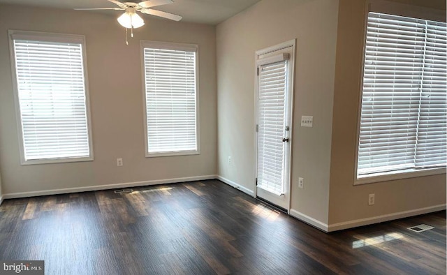 12107 Bowling Farm Ct, Fredericksburg, VA 22407 - spare room featuring ceiling fan, dark wood-type flooring, and plenty of natural light
