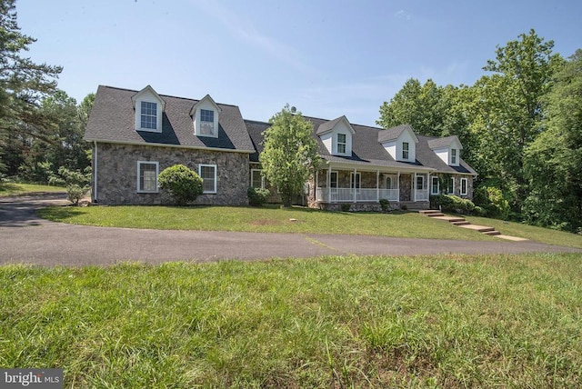 34194 Enchanted Way, Locust Grove, VA 22508 - cape cod-style house with stone siding, a porch, and a front lawn