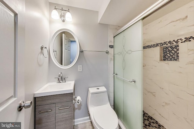  - bathroom featuring vanity and a shower stall