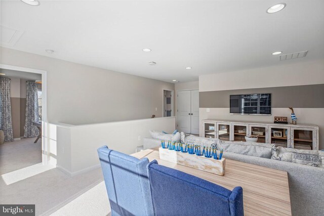 10628 Afton Grove Ct, Fredericksburg, VA 22408 - living area with carpet floors, recessed lighting, and attic access