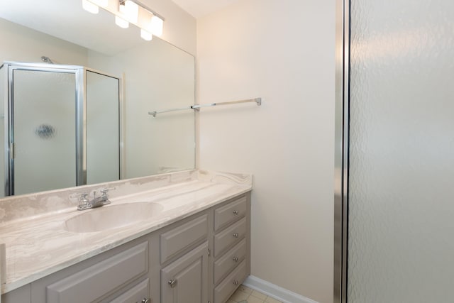 640 Greenwood St, Rockingham, VA 22801 - bathroom with vanity, a shower stall, tile patterned flooring, and baseboards