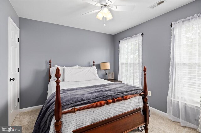7400 Harvest Ln, Fredericksburg, VA 22407 - bedroom featuring baseboards, ceiling fan, carpet flooring, and visible vents