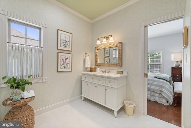 230 Carriage Chase Cir, Warrenton, VA 20186 - ensuite bathroom with baseboards, vanity, and crown molding