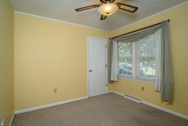404 3rd St, Grottoes, VA 24441 - carpeted empty room with crown molding, a ceiling fan, baseboards, and a textured ceiling